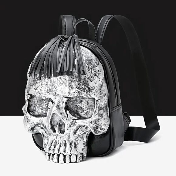 3D Embossed Skull Backpack - Women's Fashion Punk Street-Style Shoulder Bag - Picture 3 of 7